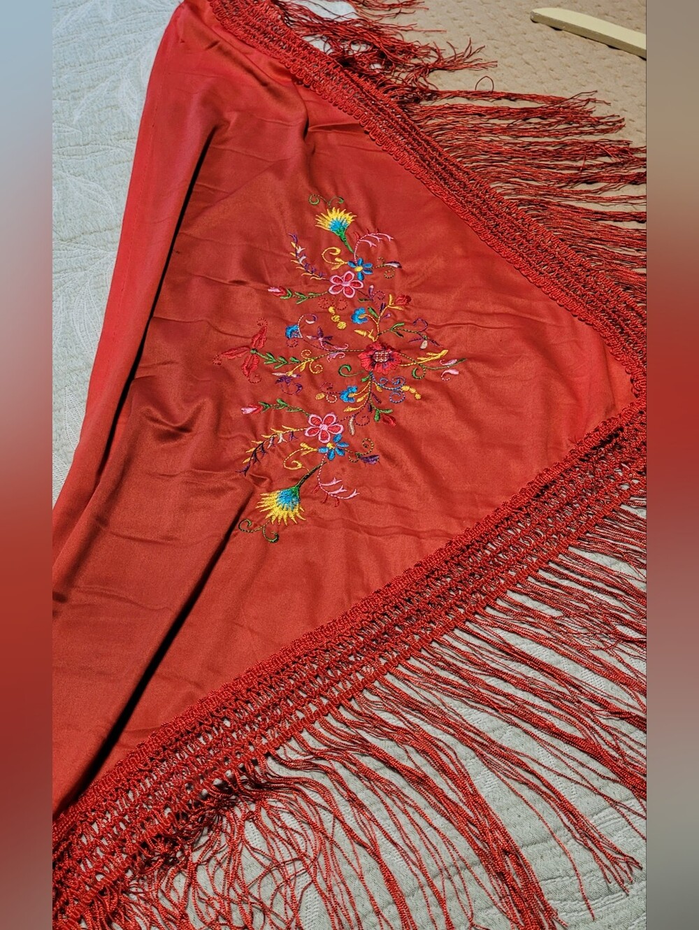 π10 for $10π Bundle and save Red Fringed Embroidered Shawl